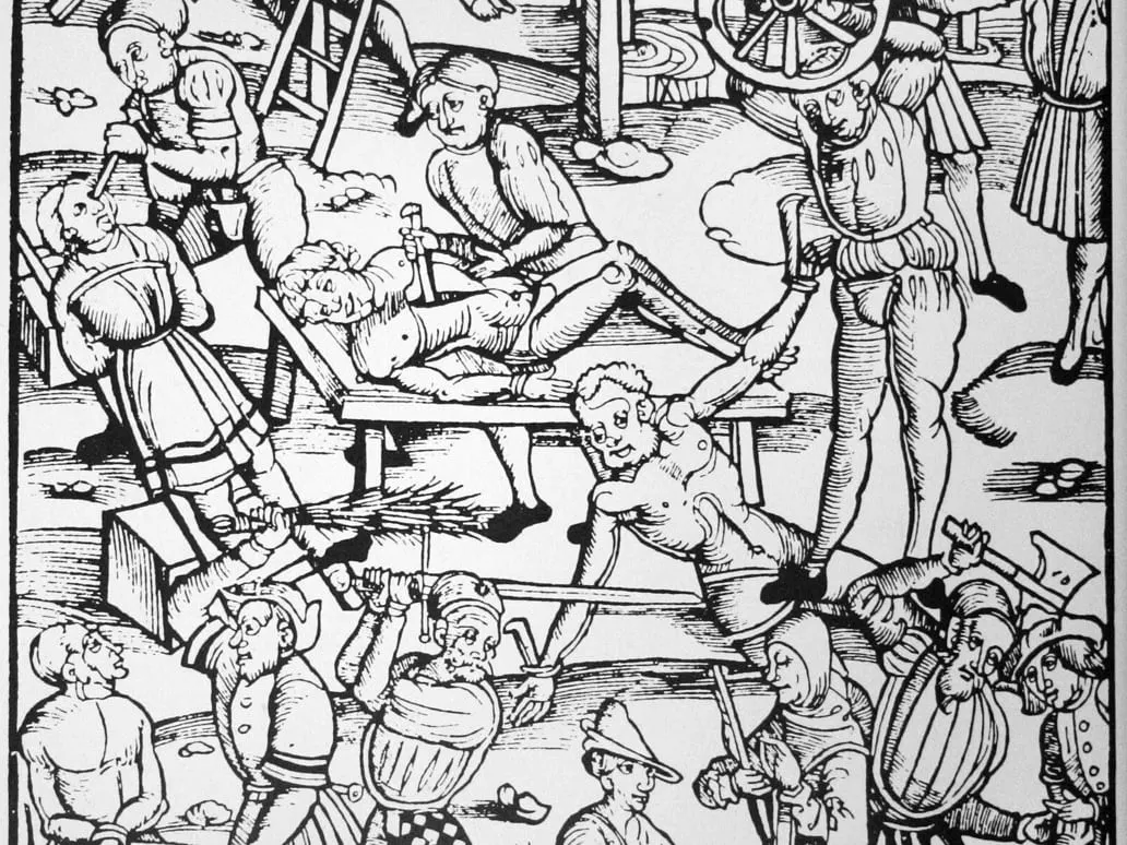 Historischer Holzschnitt zur Bestrafung vermeintlicher Hexen aus dem Laienspiegel (1508), zeitgenössische Illustration — nicht Speyer-spezifisch